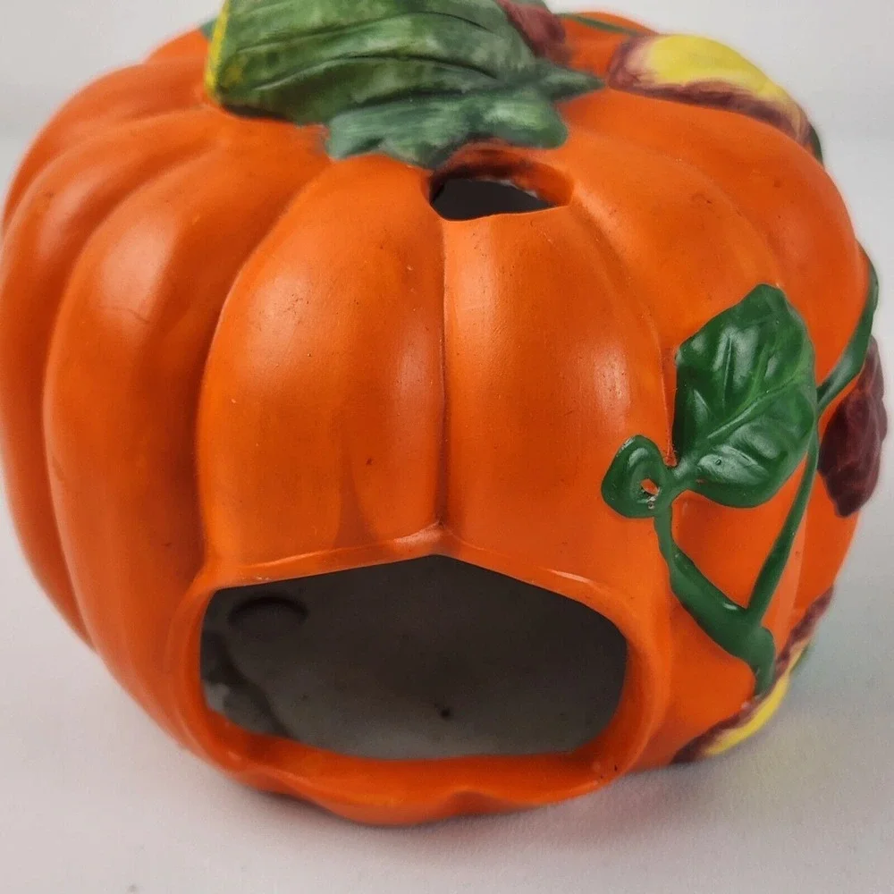 Vintage Halloween Ceramic Pumpkin and Ghost Tea Light Votive‎ Candle Holder